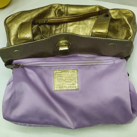 Coach Garnet Metallic Gold Leather Turnlock Double Handle Satchel Shoulder Bag - Picture 13 of 16